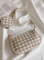 Beige pied de coq bag