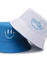 blue and white bucket smile