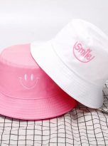 pink and white bucket smile