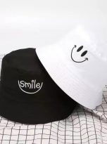 black and white bucket smile