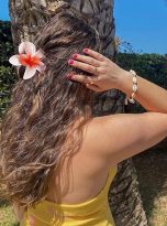 Peach plumeria clip