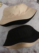 Plain black and beige reversible bucket hat 4