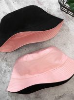 Plain black and pink reversible bucket hat 3